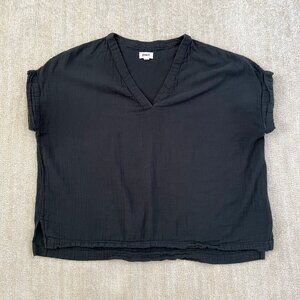 Pact Black Cotton Gauze Popover Blouse Top XL / XXL